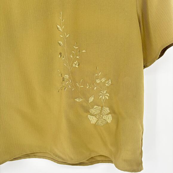 Maggie Sweet Olive Green Embroidered Floral Oversized Top Size Petite S - Picture 5 of 8